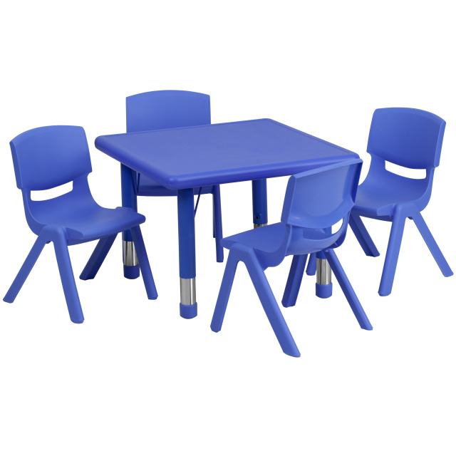 Square 24" Resin Table & 4 Chair 10.5" Blue